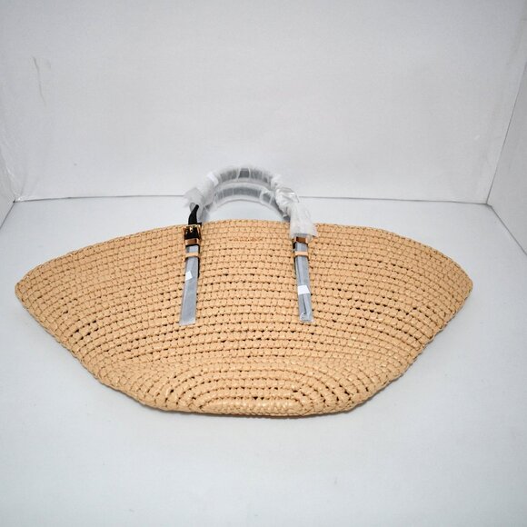 Michael Kors Isa Small Straw Fan Tote Bag in Natural/Black #30S5S9FT1W NWT - Picture 5 of 5